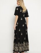 unigirl Rochie Neagră din Vâscoză Boho cu Croi Evazat Broderie și Legătură Lilvanis