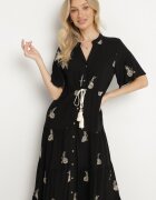 unigirl Rochie Neagră din Vâscoză Boho cu Croi Evazat Broderie și Legătură Lilvanis