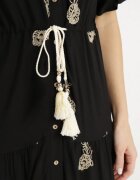 unigirl Rochie Neagră din Vâscoză Boho cu Croi Evazat Broderie și Legătură Lilvanis