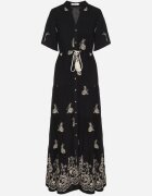 unigirl Rochie Neagră din Vâscoză Boho cu Croi Evazat Broderie și Legătură Lilvanis