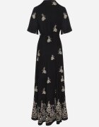 unigirl Rochie Neagră din Vâscoză Boho cu Croi Evazat Broderie și Legătură Lilvanis