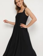 unigirl Rochie Neagră din vâscoză cu croi evazat cu decolteu pătrat Avmila