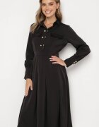 unigirl Rochie Neagră Evazată cu croială tip cămașă cu imitație de buzunare și elastic în talie Rizza
