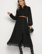 unigirl Rochie Neagră Plisată cu croială tip cămașă cu curea suplimentară Mialessa