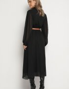 unigirl Rochie Neagră Plisată cu croială tip cămașă cu curea suplimentară Mialessa
