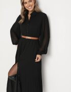 unigirl Rochie Neagră Plisată cu croială tip cămașă cu curea suplimentară Mialessa