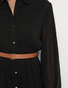 unigirl Rochie Neagră Plisată cu croială tip cămașă cu curea suplimentară Mialessa
