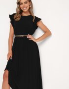 unigirl Rochie Neagră Plisată cu Mânecă Scurtă Nlea