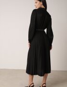 unigirl Rochie Plisată Midi Neagră cu Curea cu Guler și Buzunare Themirlla