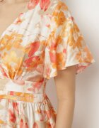 unigirl Rochie Portocalie cu Decolteu Petrecut din Vâscoză cu Flori Sovedia