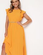 unigirl Rochie Portocalie Plisată cu Mânecă Scurtă Nlea