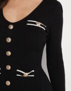 unigirl Rochie pulover Neagră cu Viscoză Decorată cu nasturi și imitație de buzunare Izamines