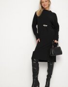 unigirl Rochie pulover Neagră cu Viscoză și Broșă Tinarrea