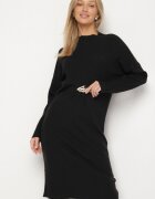 unigirl Rochie pulover Neagră cu Viscoză și Broșă Tinarrea