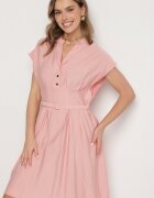 unigirl Rochie Roz din Viscoză cu croială evazată cu cordon Sepina