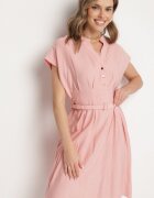 unigirl Rochie Roz din Viscoză cu croială evazată cu cordon Sepina