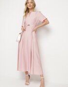 unigirl Rochie Roz din viscoză cu in cu croială evazată cu centură cu cataramă Linalin