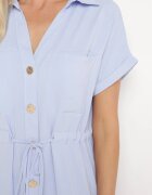 unigirl Rochie Tip Cămașă Albastră cu Mânecă Scurtă cu Nasturi cu Centură Textilă Piantia