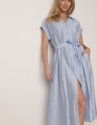 unigirl Rochie tip cămașă albastră cu nasturi cu centură din material în talie Qisofia