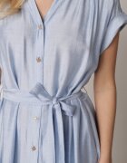 unigirl Rochie tip cămașă albastră cu nasturi cu centură din material în talie Qisofia