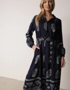 unigirl Rochie tip cămașă bleumarin decorată cu model ornamental și cordon de legat Roriola