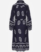 unigirl Rochie tip cămașă bleumarin decorată cu model ornamental și cordon de legat Roriola