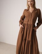 unigirl Rochie Tip Cămașă Maro Bumbac-Vâscoză cu Imitație de Buzunare Biriala
