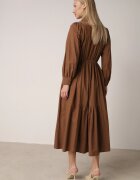 unigirl Rochie Tip Cămașă Maro Bumbac-Vâscoză cu Imitație de Buzunare Biriala