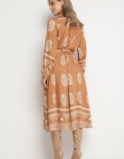 unigirl Rochie tip cămașă Maro deschis Decorată cu model ornamental și cordon legat Roriola