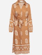unigirl Rochie tip cămașă Maro deschis Decorată cu model ornamental și cordon legat Roriola