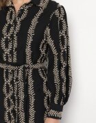 unigirl Rochie tip cămașă Neagră din Viscoză cu Cordon Legat Decorată cu Broderie Rallisia