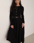 unigirl Rochie tricotată cu vâscoză nasturi și dungi Dralia Neagră