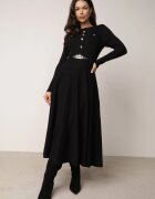 unigirl Rochie tricotată cu vâscoză nasturi și dungi Dralia Neagră