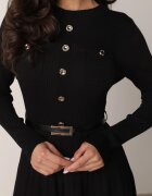 unigirl Rochie tricotată cu vâscoză nasturi și dungi Dralia Neagră