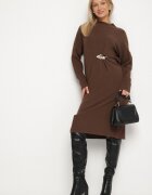 unigirl Rochie Tricotată Maro cu Vâscoză și Broșă Tinarrea