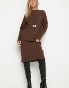 unigirl Rochie Tricotată Maro cu Vâscoză și Broșă Tinarrea
