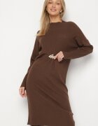 unigirl Rochie Tricotată Maro cu Vâscoză și Broșă Tinarrea