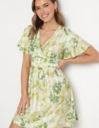 unigirl Rochie Verde cu Decolteu Petrecut cu Viscoză cu Flori Sovedia
