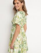 unigirl Rochie Verde cu Decolteu Petrecut cu Viscoză cu Flori Sovedia