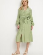 unigirl Rochie Verde cu Vâscoză cu o Croială Evazată cu Legătură și Broderie Velvania