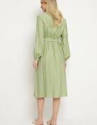 unigirl Rochie Verde cu Vâscoză cu o Croială Evazată cu Legătură și Broderie Velvania