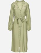 unigirl Rochie Verde cu Vâscoză cu o Croială Evazată cu Legătură și Broderie Velvania