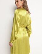 unigirl Rochie Verde De Satin Tip Cămașă cu Centură și Pietre Decorative Poledia
