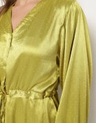 unigirl Rochie Verde De Satin Tip Cămașă cu Centură și Pietre Decorative Poledia