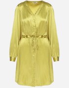 unigirl Rochie Verde De Satin Tip Cămașă cu Centură și Pietre Decorative Poledia