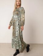 unigirl Rochie Verde în Stil Boho cu Croi Evazat și Mâneci Bufante Ertiana