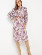 unigirl Rochie Violet Midi din Țesătură Plisată cu Curea cu Cataramă Siaha