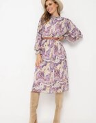 unigirl Rochie Violet Midi din Țesătură Plisată cu Curea cu Cataramă Siaha