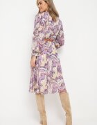 unigirl Rochie Violet Midi din Țesătură Plisată cu Curea cu Cataramă Siaha