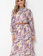 unigirl Rochie Violet Midi din Țesătură Plisată cu Curea cu Cataramă Siaha